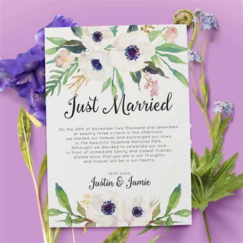 Just Married Elopement Cards, Elegant Floral Elopement Announcements ...