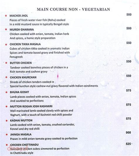 Menu Of Waterfront Restaurant Radisson Blu Hotel Ranchi Kadru