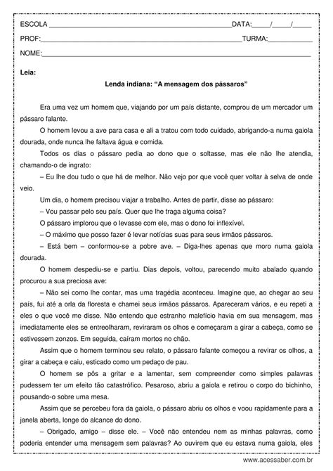 Lendas Interpretação De Texto Para O 6o Ano Gabarito Texto