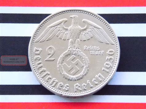 Rar German Coin 2 Mark Reichsmark 1936 D Silver Swastika Hindenburg 3rd