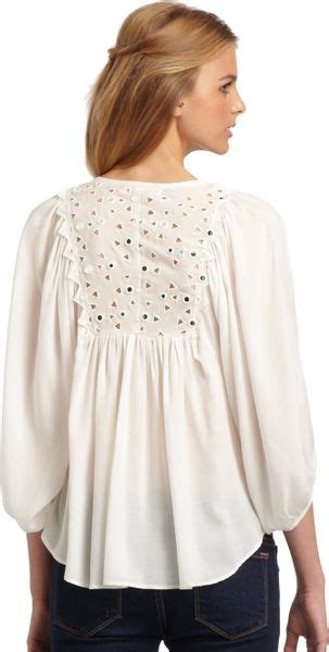 Rebecca Taylor Tiles Embroidered Blouse In White Lyst