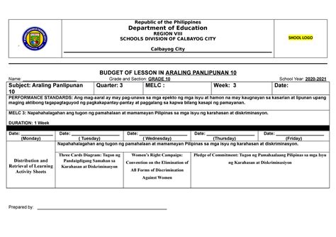 Ap10 Bol Q3 Wk3 Learning Activity Sheets Republic Of The