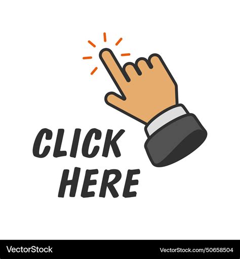 Click Here Button With Hand Pointer Clicking Vector Image