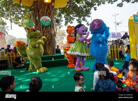 Hundreds of cheering children played with Halum, Ikri, Tuktuki and Shiku, characters of popular ...