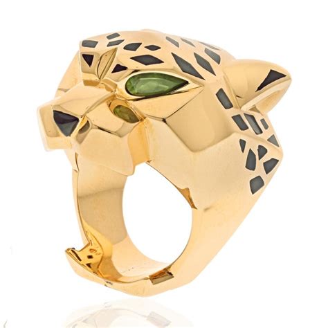 Cartier 18k Yellow Gold Panthere Head Solid Design Spotted Lacquer Ring For Sale At 1stdibs