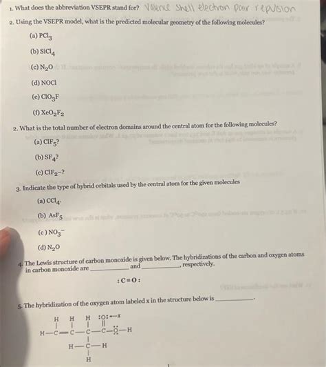 Solved 2. Using the VSEPR model, what is the predicted | Chegg.com