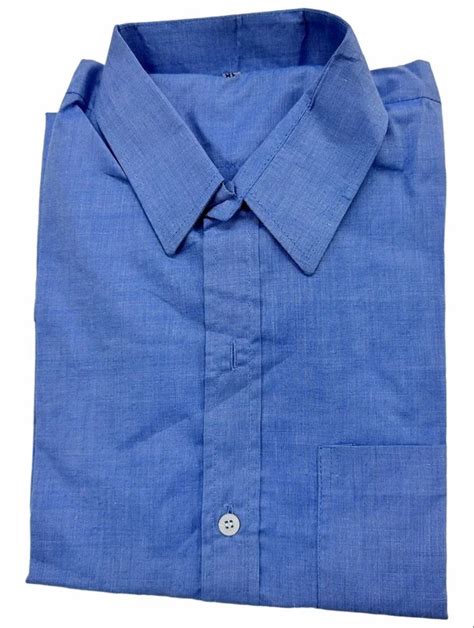 Plain Pure Cotton Men Blue Uniform Shirt Formal Full Sleeves At Rs