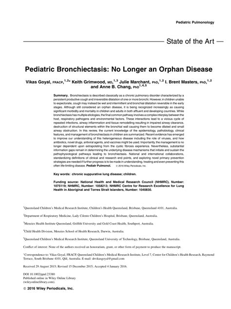 Pdf Pediatric Bronchiectasis No Longer An Orphan Disease