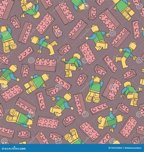 Seamless Pattern With Lego Characters And Lego Blocks Stock