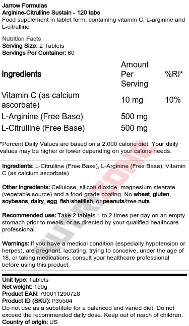 Arginine Citrulline Sustain Tabs Nutrizone Co Uk