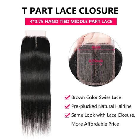 Hurela Brazilian T Part Lace Closure With Bundles Straight Hair