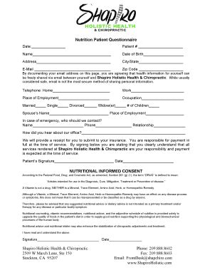 Fillable Online Nutrition Patient Questionnaire Fax Email Print Pdffiller