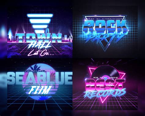 design  logo  vintage retro style chrome neon effect  synthwave