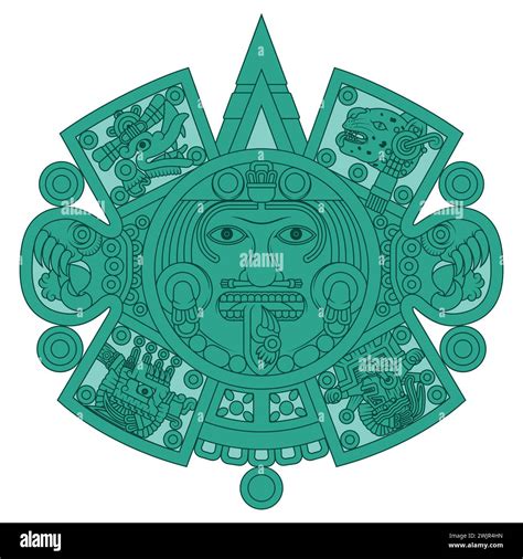 Vector Design Of Aztec Calendar Monolithic Disk Of The Ancient Mexica