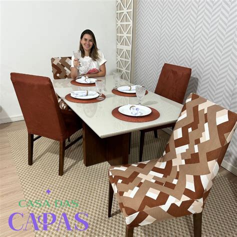 Kit Capa De Cadeiras Caminhos Suede Terracota Sousplat Casa Das