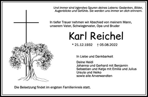 Traueranzeigen Von Karl Reichel Schwaebische De Trauerportal