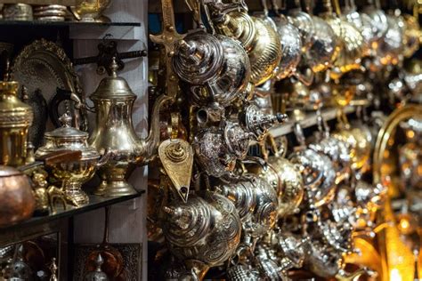 Traditional Moroccan Market with Souvenirs. Traditional Handmade Lamps ...