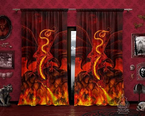 Dragon Curtains 50x84 Printed Window Panels Fantasy Gamer Room Decor Art Print Red And