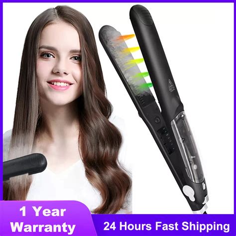 Steam Hair Straightener Brush Titanium Ceramic Flat Iron Vapor