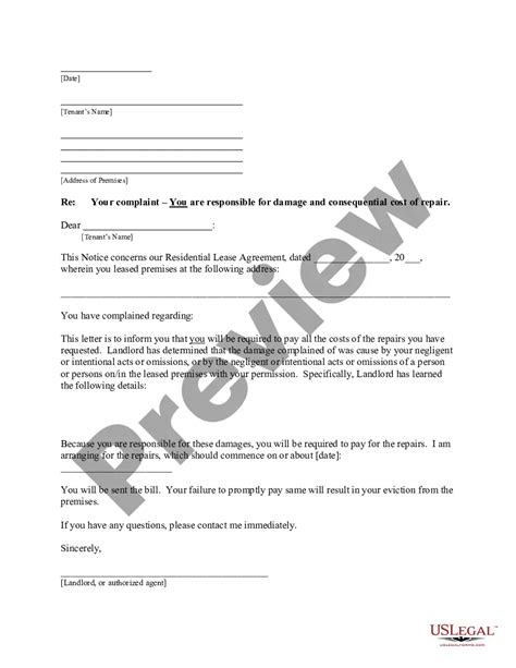 Sample Complaint Letter To Landlord For Repairs Us Legal Forms