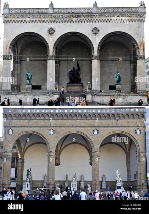 The Picture Combo Shows The Loggia Dei Lanzi Building On The Corner