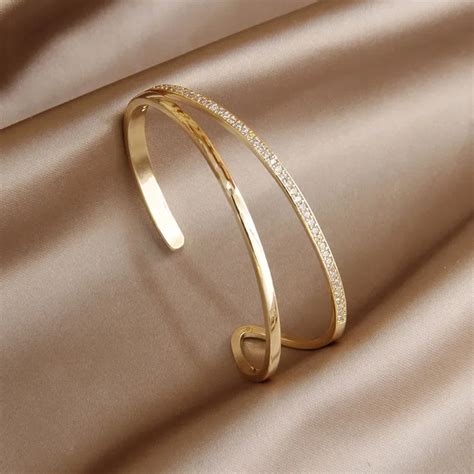 Bracelets Ouverts Double Couche Pour Femmes Bijoux D Licats En Cristal