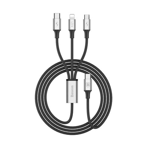 Baseus 3 In 1 Charging Cable Type C To Type C Lightning Micro Usb 4ft Black