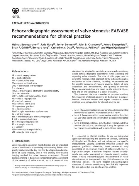 Pdf Echocardiographic Assessment Of Valve Stenosis Eae Ase Recommendations For Clinical