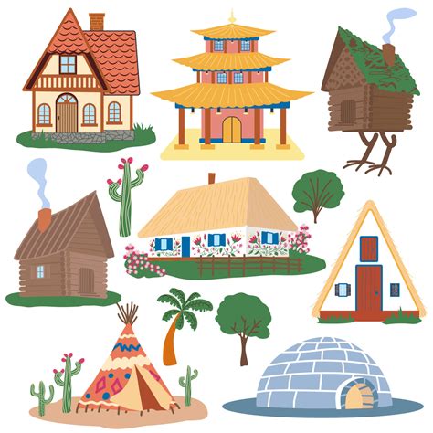 Traditional buildings of different countries set, houses from around ...