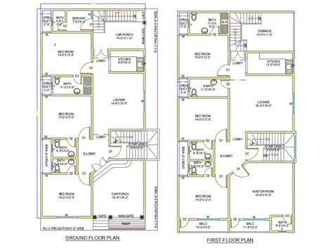 X Feet Architecture Porch House Plan Autocad Drawing Cadbull