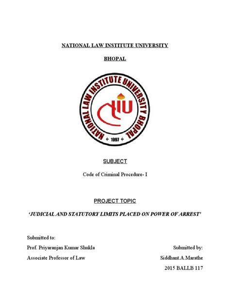 National Law Institute University Bhopal Subject Code Of Criminal