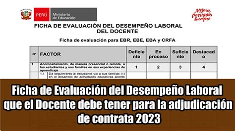 Ficha De Evaluaci N Del Desempe O Laboral Que El Docente Debe Tener