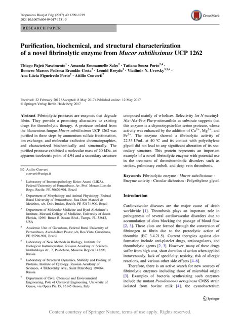 Purification Biochemical And Structural Characterization Of A Novel