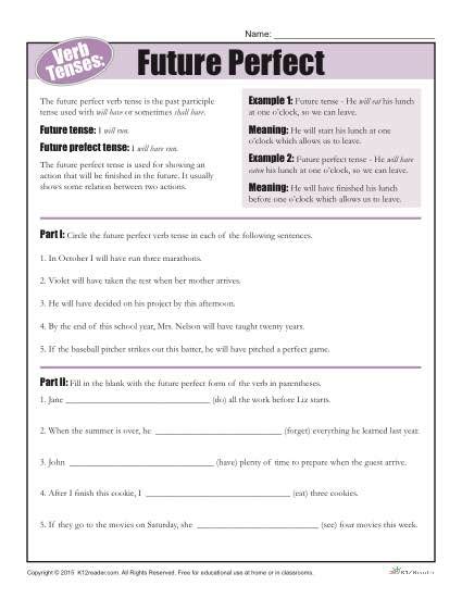 Perfect Tense Verb Worksheet