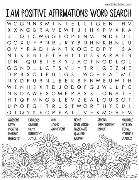 Positive Affirmations Word Search Nbkomputer