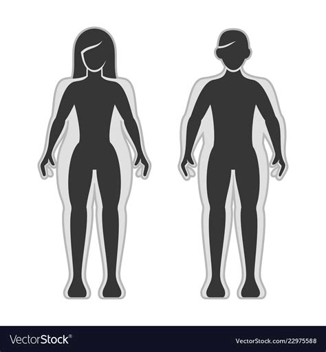 Fat And Slim Man And Women Silhouette Set Vector Image