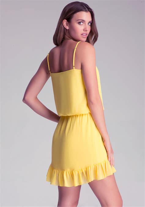 Bebe Cami Dress With Ruffle Hem In Yellow Lyst