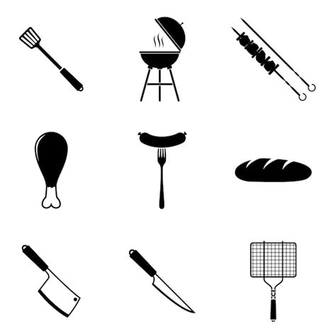 Premium Vector Black Barbecue Icons Grill Bbq Meat Home Dinner