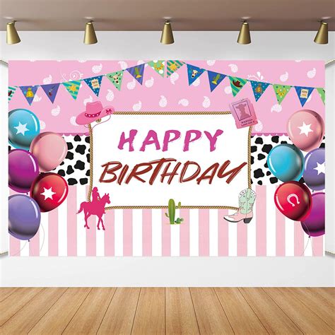 Amazon Cowboy Happy Birthday Backdrop Banner Pink Western Cowgirl