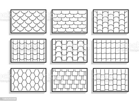 Set Of Seamless Roof Tiles Textures Black And White Graphic Patterns Roof Tiles Ceramic