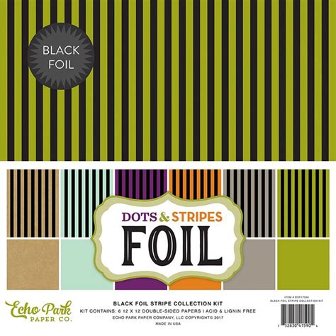 Echo Park Dots And Stripes Black Foil 12x12 Collection Kit Echo Park