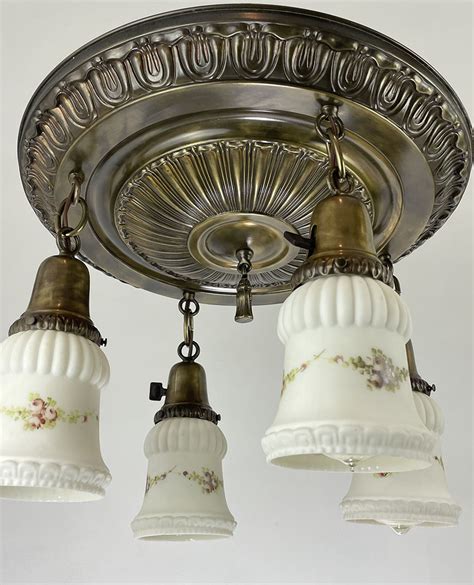 Historic Houseparts Inc Antique 4 Light Antique Brass Pan Ceiling Light Fixture With Hand