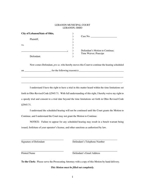 City Of Lebanon Ohio Defendant S Motion To Continue Time Waiver