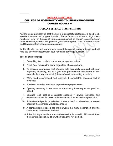 Lesson 1 What Is Cost Control MODULE 1 MIDTERM COLLEGE OF