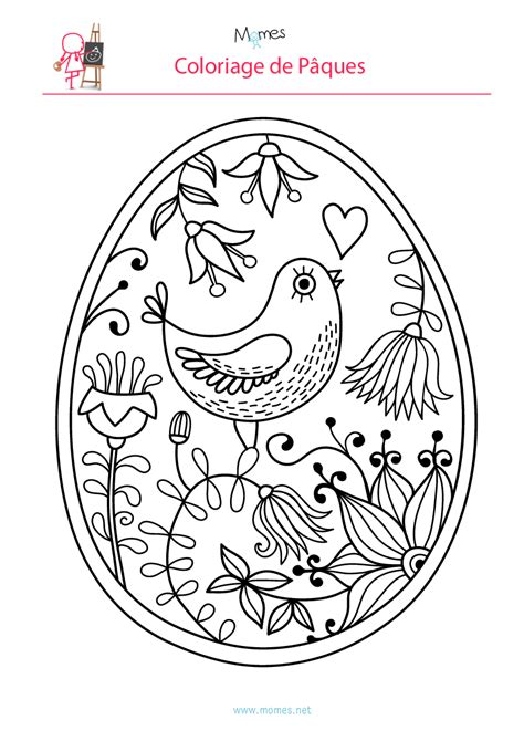 Coloriage de l oeuf de Pâques à l oiseau Momes net