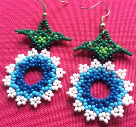 Mexican Huichol Beaded White And Blue Flower Earrings Af Etsy