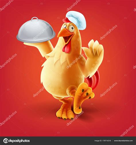 Vector Illustration Cute Chicken Chef Cartoon Character Red Background