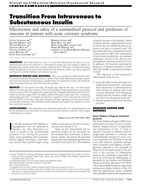 PDF Transition From Intravenous To Subcutaneous Insulin Effectiveness