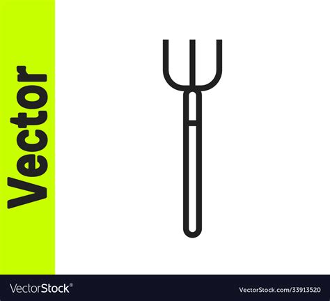 Black line garden pitchfork icon isolated on white