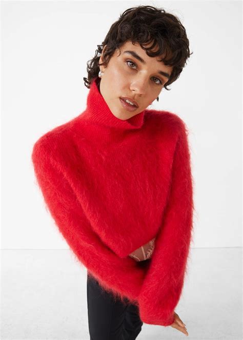 And Other Stories Cropped Mock Neck Knit Jumper In Red Endource